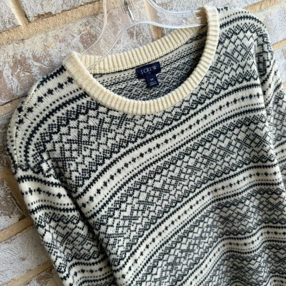 J. Crew Long Sleeve Crew Neck Fair Isle Lamb Wool Blend Sweater Men's Size M